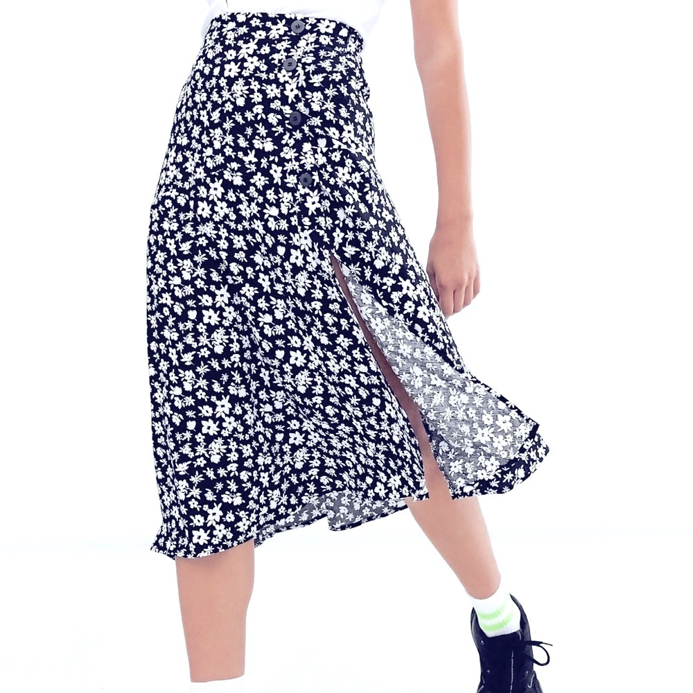 Bershka Floral Print Midi Skirt